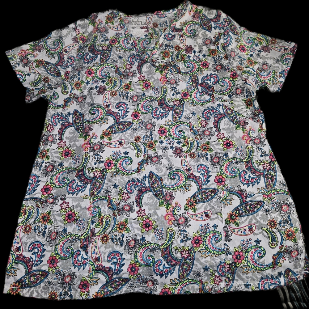 Colorful Paisley Floral Scrub Top